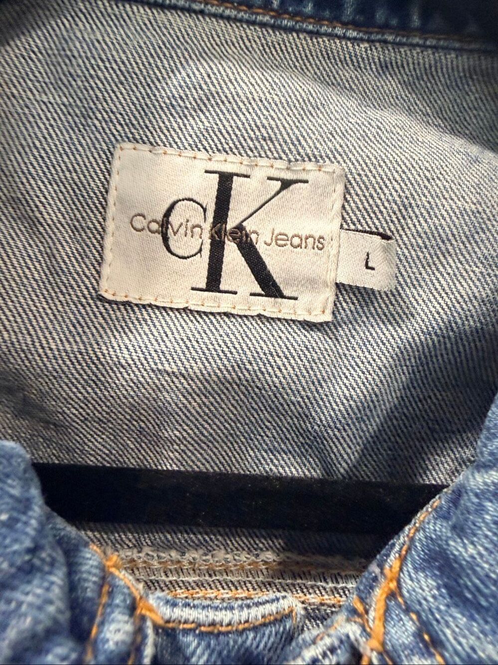 CK Calvin Klein Embellished Denim Vest Blue Jean Sleeveless Jacket Size L - Picture 4 of 5